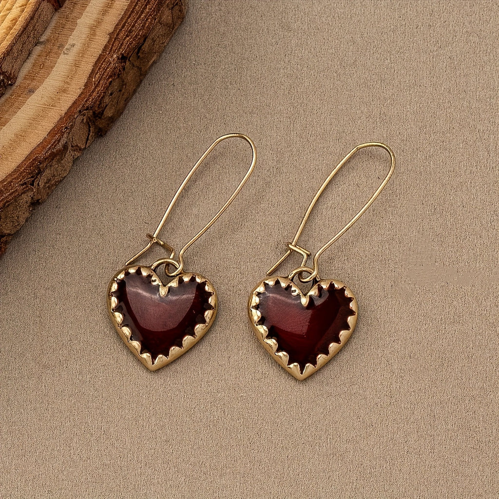 Vintage Bohemian Resin Red Drip Heart Earrings