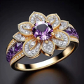 Elegant Gold Floral Purple Crystal Ring