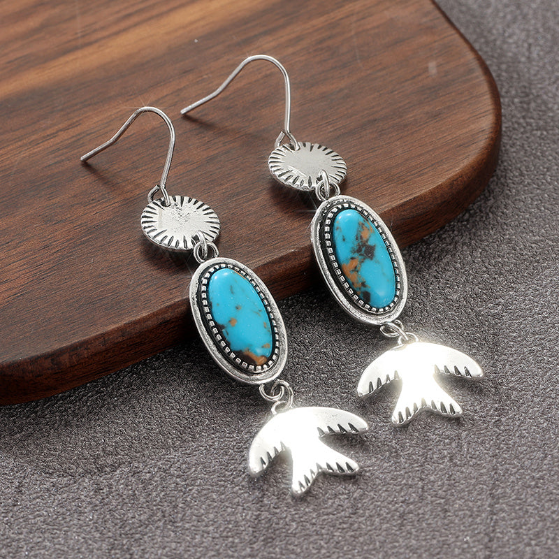 Bohemian Turquoise with Bird Charm Dangle Earrings