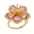 Elegant Gold Plated Pink Zirconia Flower Ring