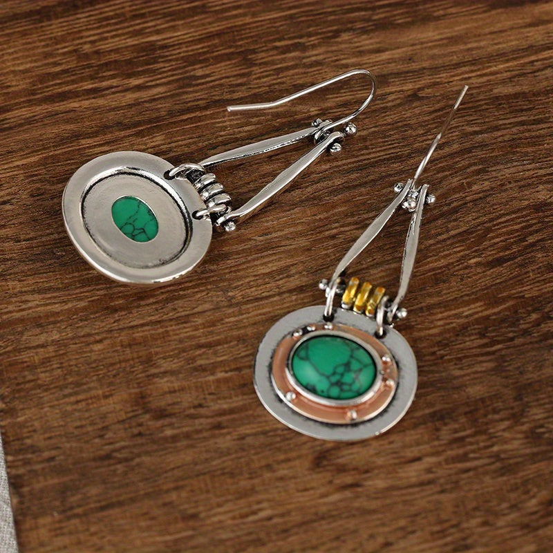 Turquoise Mixed Metal Artisan Drop Earrings