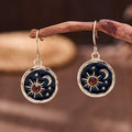 Vintage Round Sun Moon Star Rhinestone Earrings