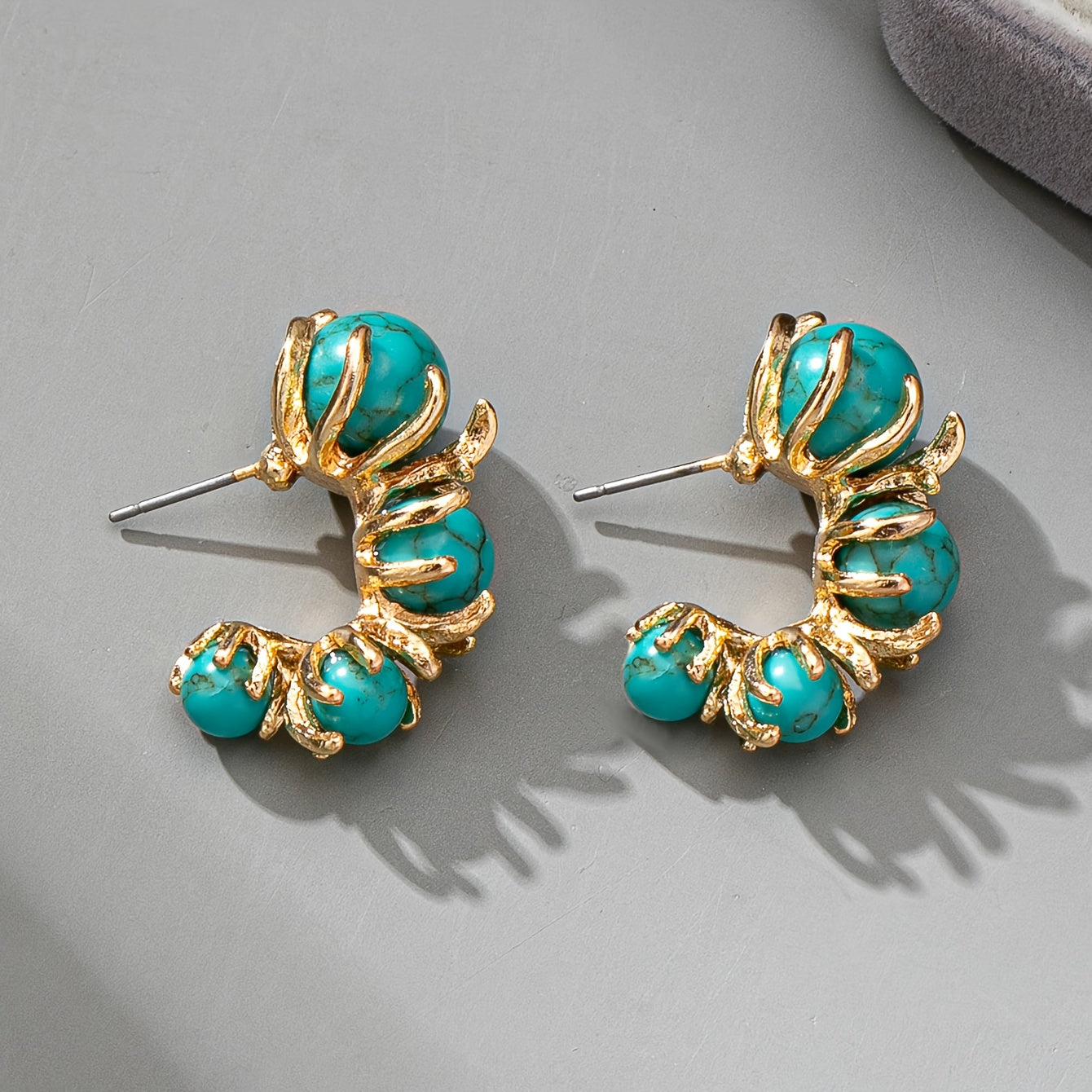 Turquoise Beaded Flower Design Earrings