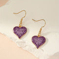 Elegant Purple Glitter Heart Dangle Earrings
