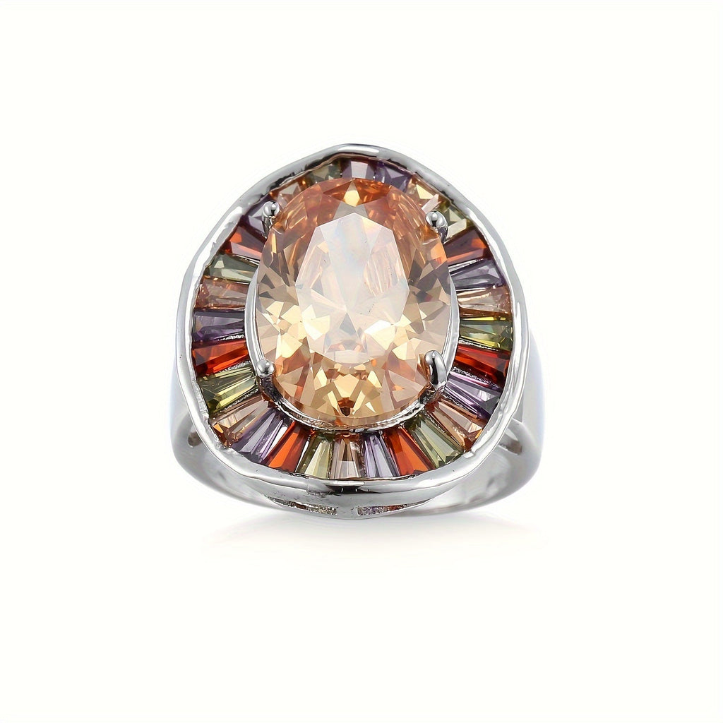 Romantic Oval Champagne Colored Zircon Stones Ring