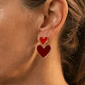 Elegant Gold Plated Double Heart Drop Earrings