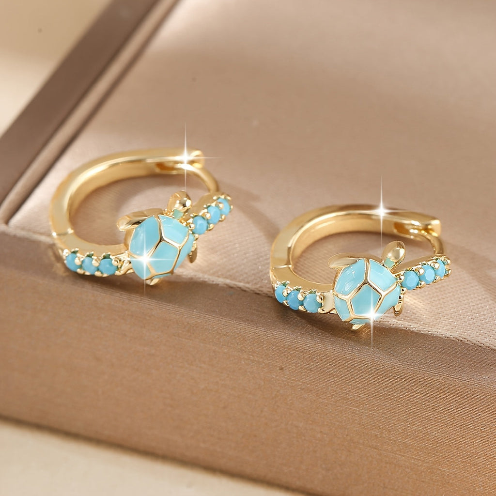 Vintage Turquoise Turtle Round Hoop Earrings