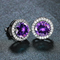 Retro Style Round Cubic Purple Zirconia Stud Earrings