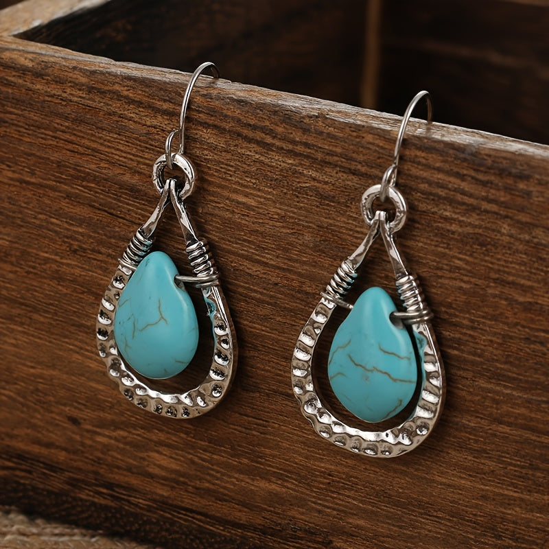 Vintage Retro Water Drop Style Turquoise Pendant Earrings