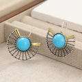 Bohemian Turquoise Gold Plated Fan Shape Hollow Hook Earrings
