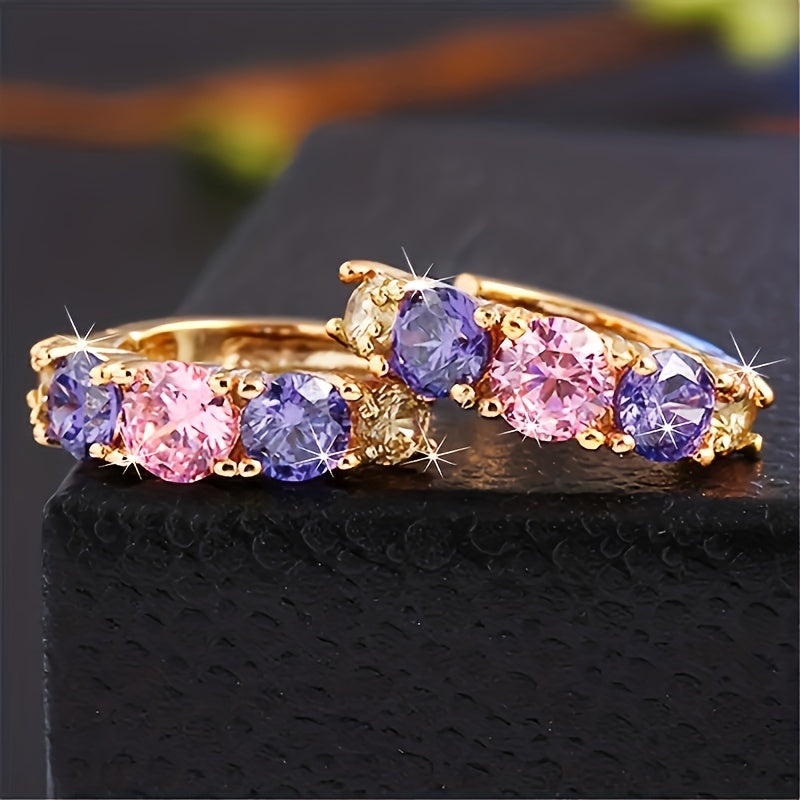 Elegant Vintage Style Colorful Zirconia Hoop Earrings