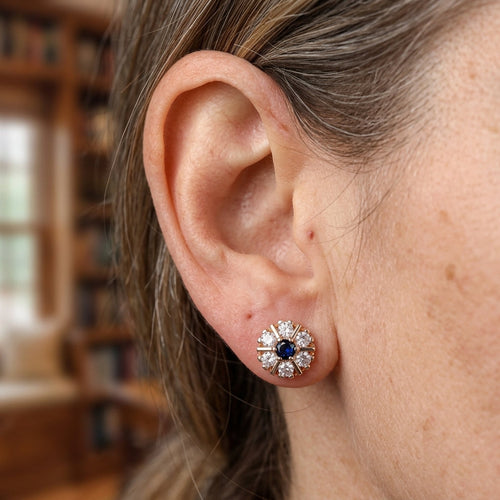 Blue Crystal White Zircon Flower Hoop Earrings