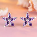 Elegant Purple Zirconia Flower Stud Earrings