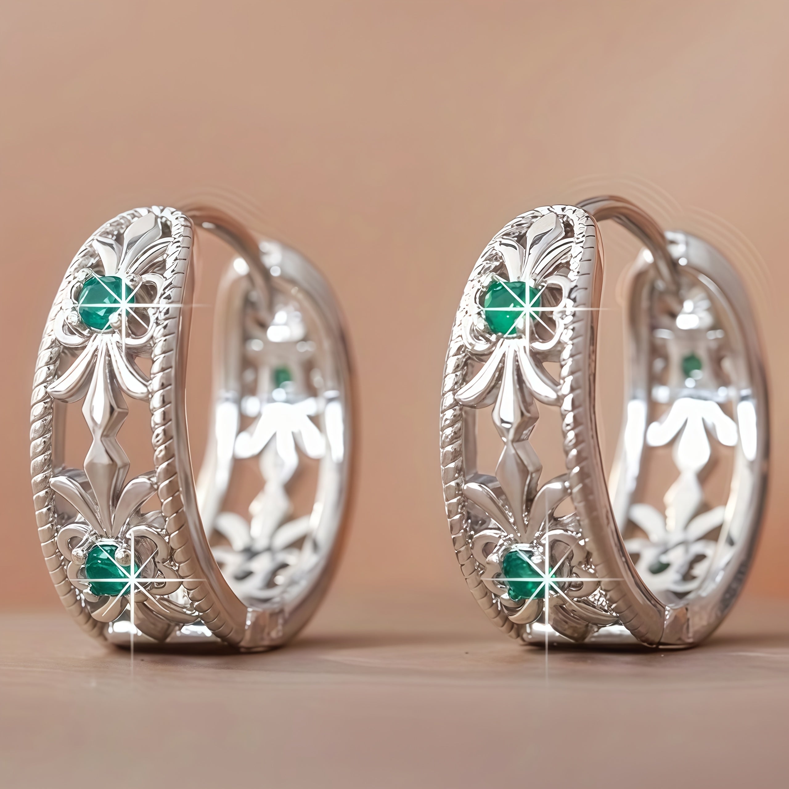 Vintage Retro Hollowed Carved Design Green Zirconia Earring
