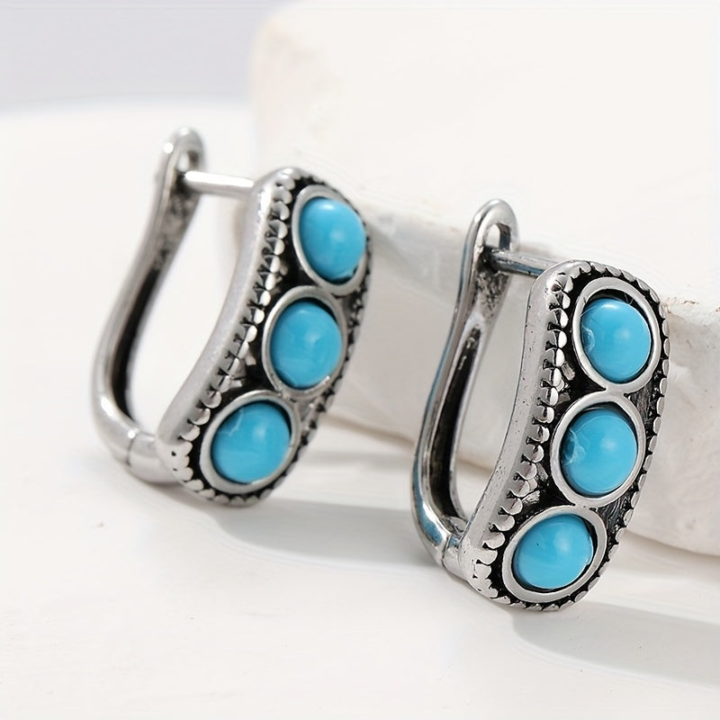 Vintage Chunky Turquoise Bead Hoop Earrings