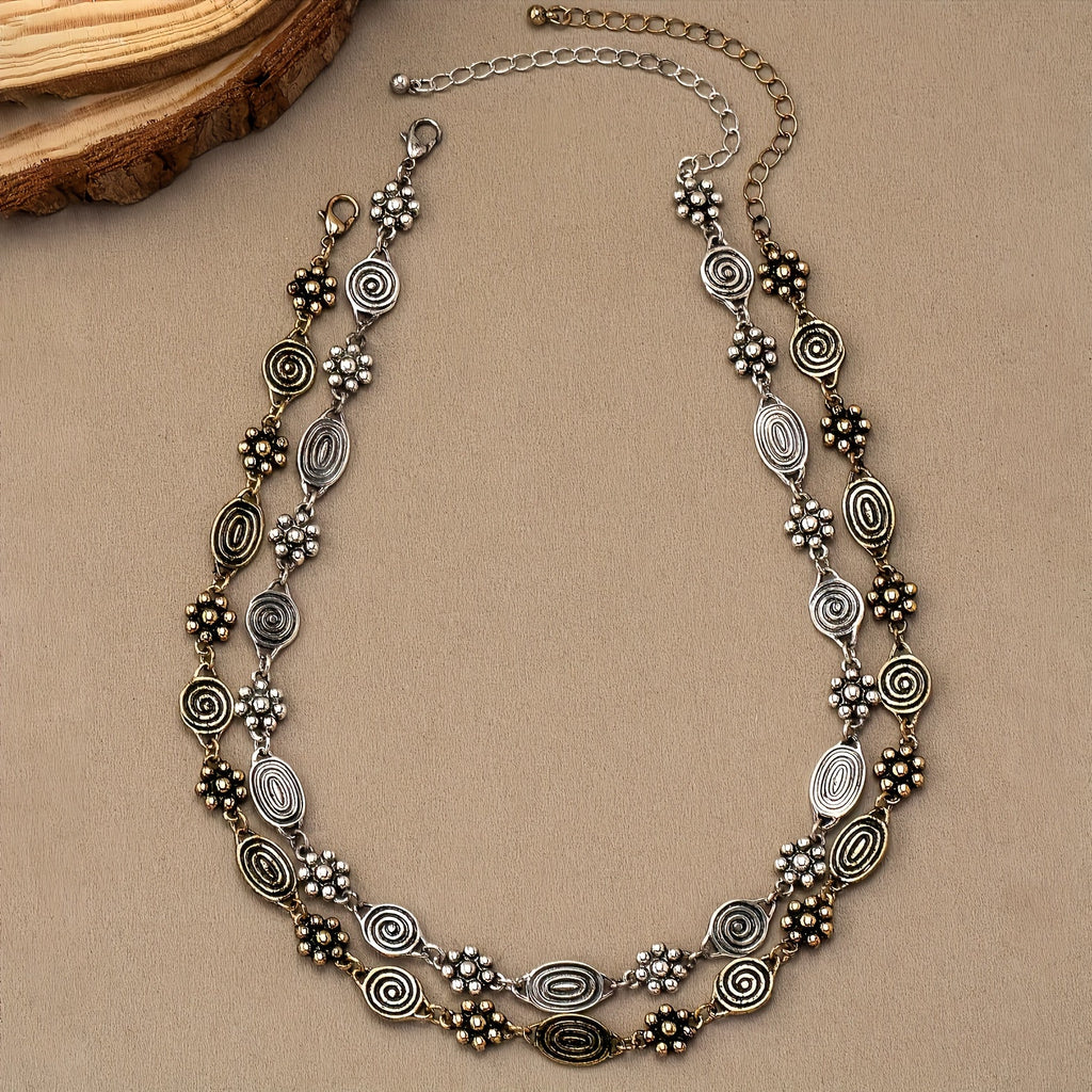 Bohemian Floral Swirl Spiral Pattern Short Choker Necklace