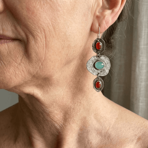 Artisan Silver Multi-Stone Drop Earrings