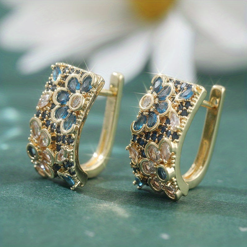 Vintage Multicolored Zirconia Flowers Hoop Earring