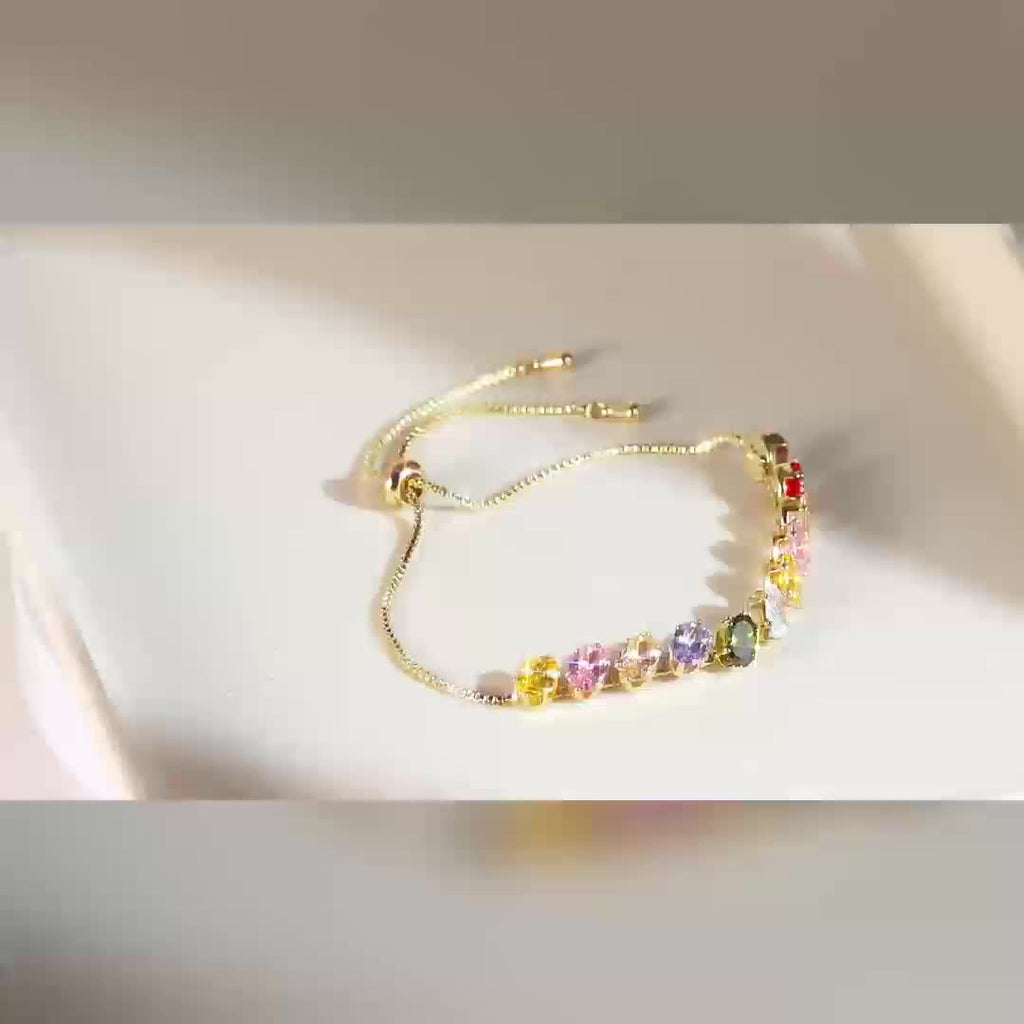 Minimalist Colorful Zirconia Gemstone Adjustable Tennis Bracelet