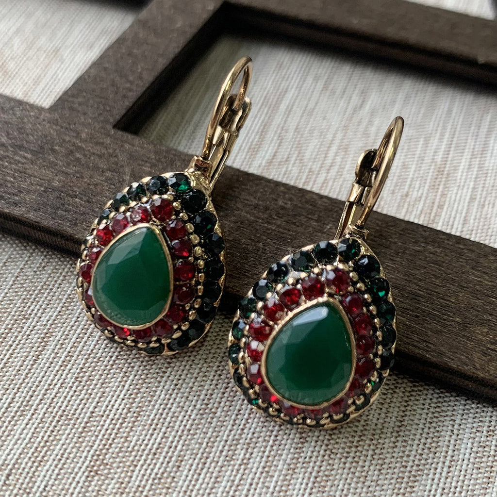 Vintage Teardrop Turquoise Halo Drop Earrings