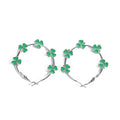 Vintage Bohemian Silver Plated Green Floral Hoop Earrings