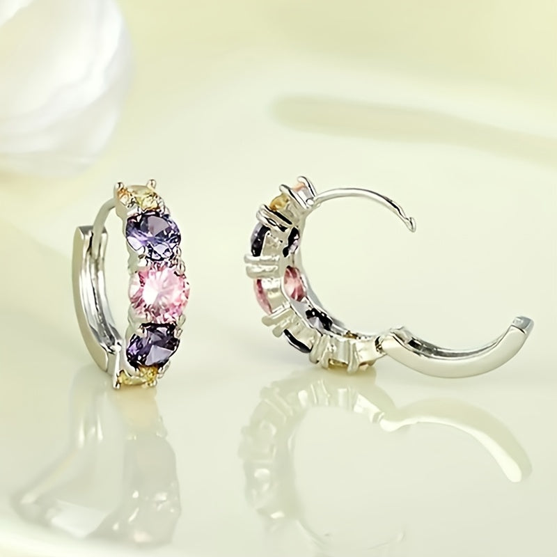 Elegant Vintage Style Colorful Zirconia Hoop Earrings