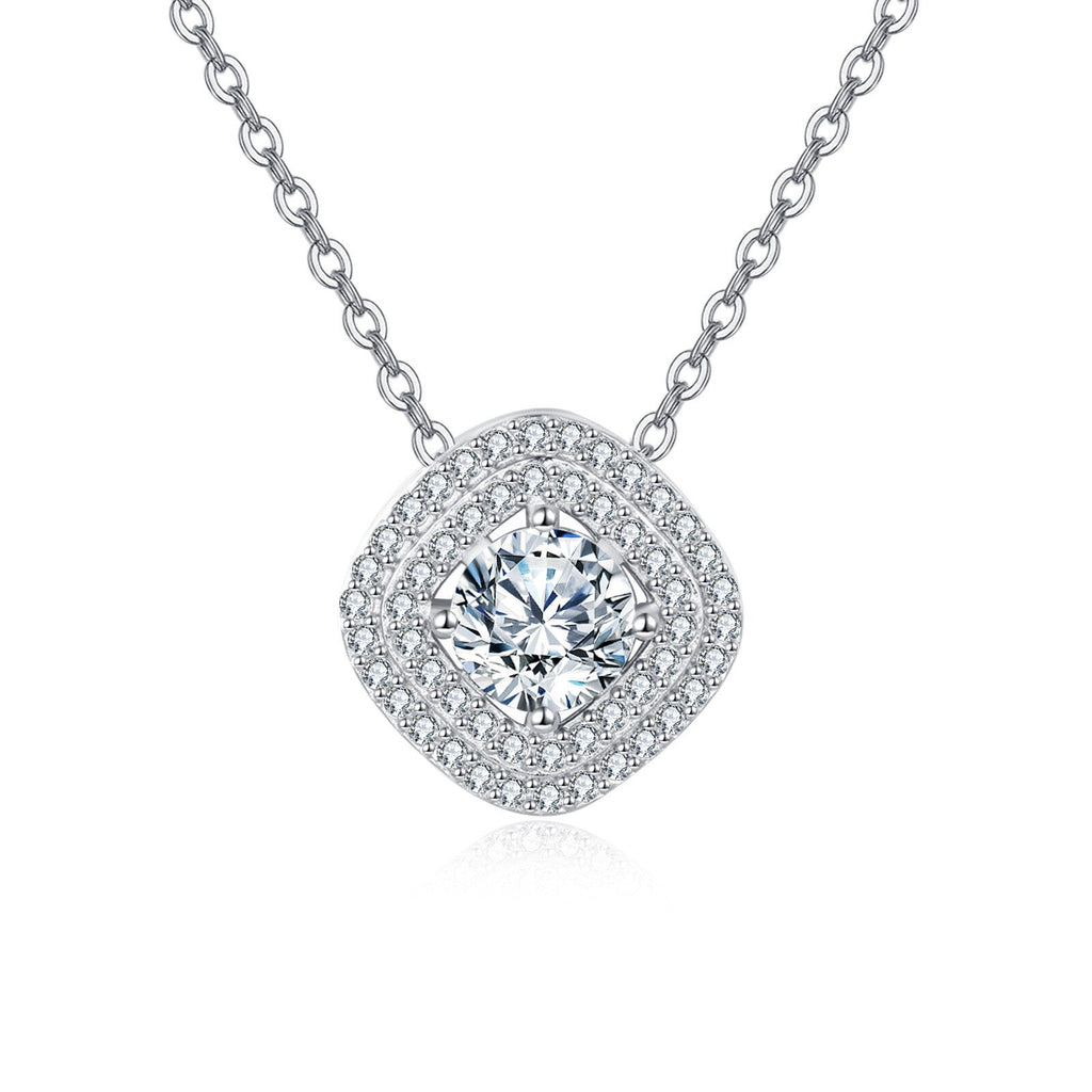 925 sterlingsilver elegant moissanit-halsband med dubbel halo-design i vitguldsplätering