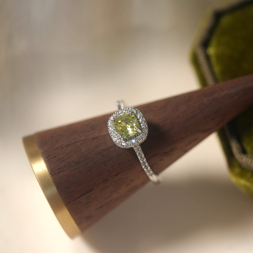 Vintage Style Adjustable Open Design Olive Green Zirconia Ring