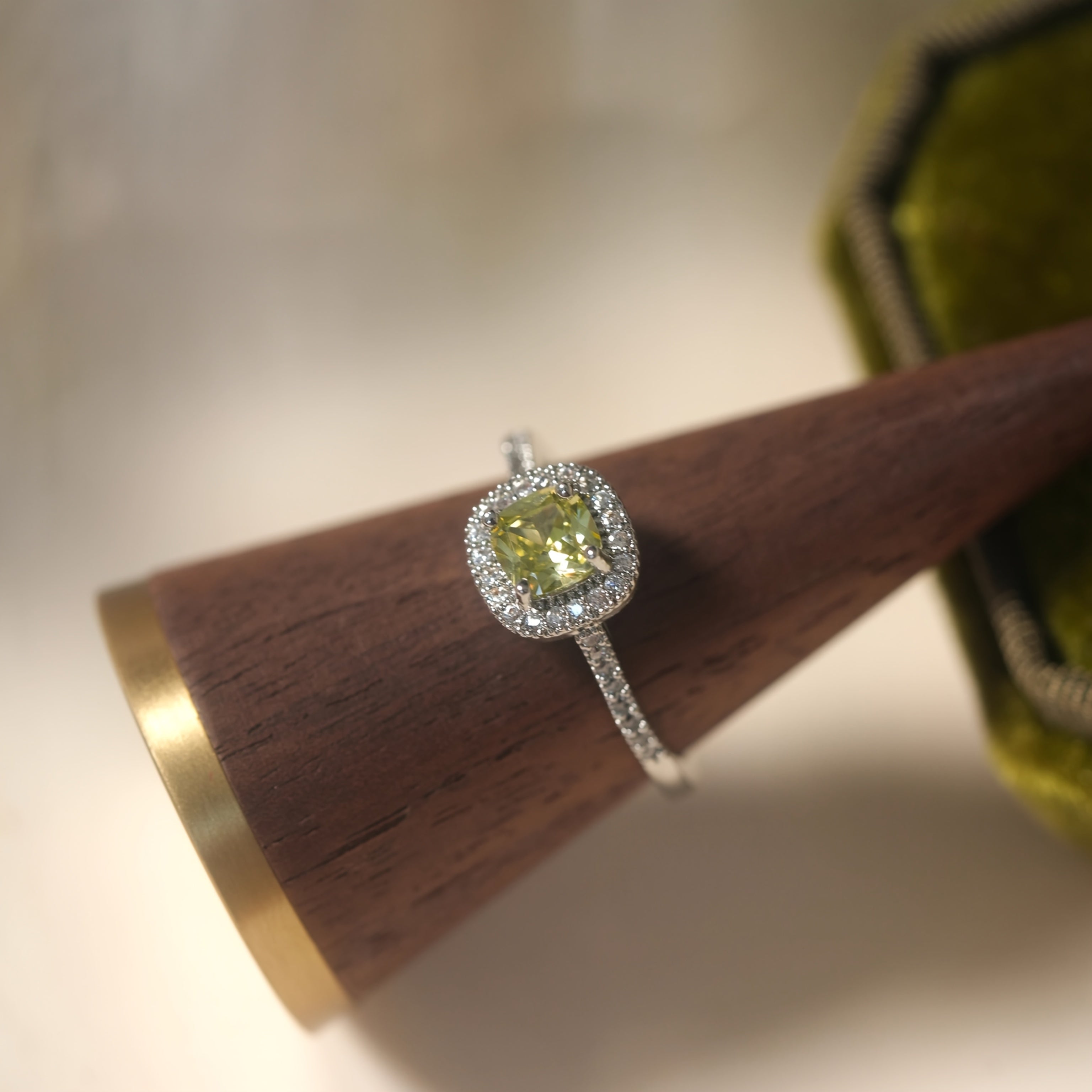 Vintage Style Adjustable Open Design Olive Green Zirconia Ring