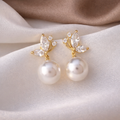 Vintage Zircon Crystal Pearl Earrings