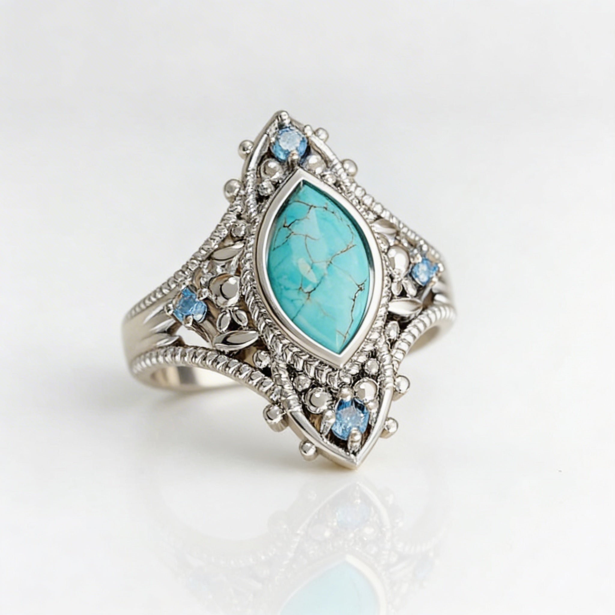 Bohemian Retro Style Blue Crystal Inlaid Turquoise Ring