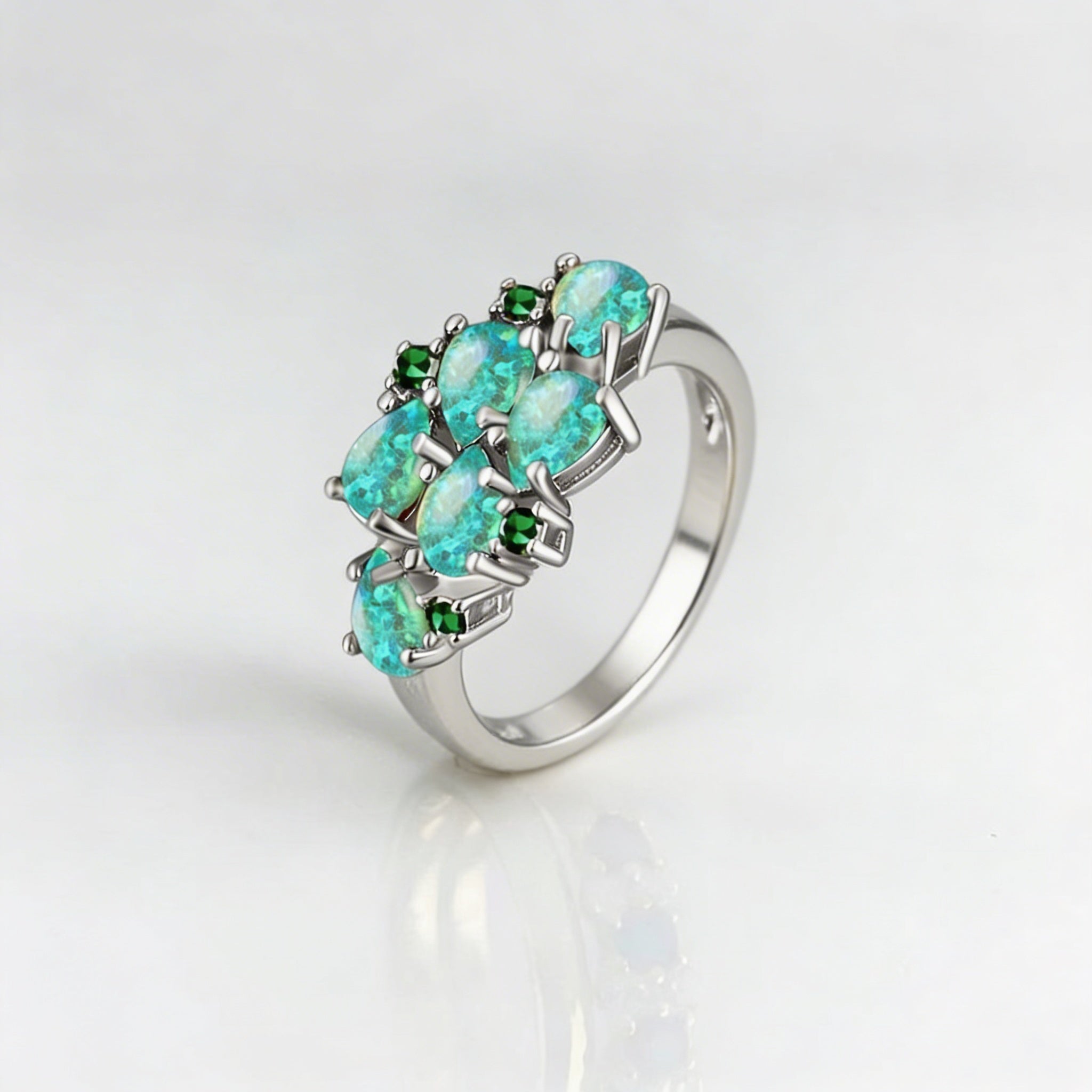 Classic Green Water Drop Opal Cluster Ring