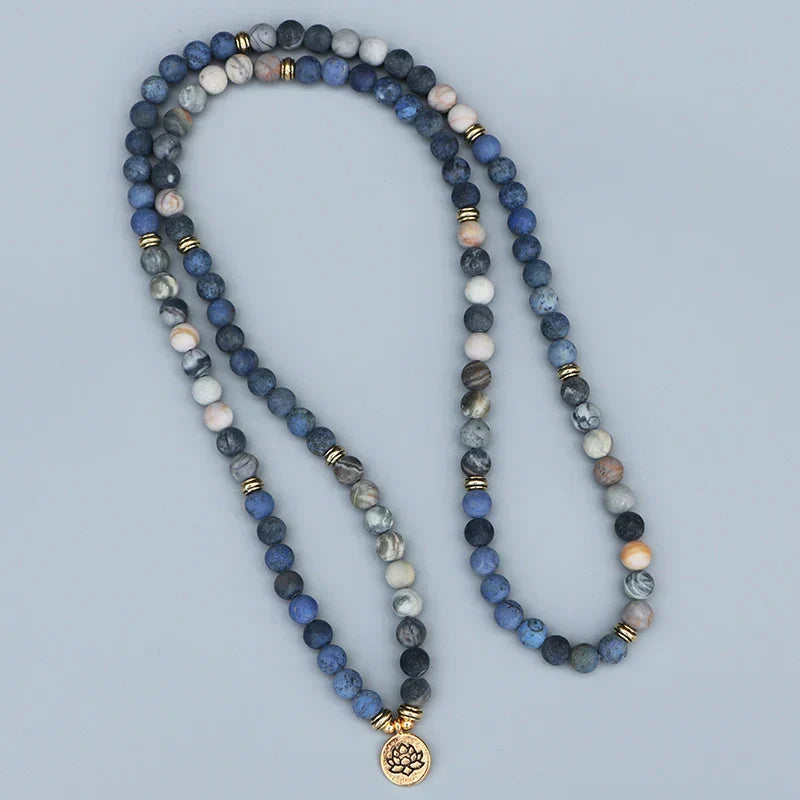 Βραχιόλι Mala με 108 φυσικούς λίθους Πικάσο Jasper και μπλε πέτρα