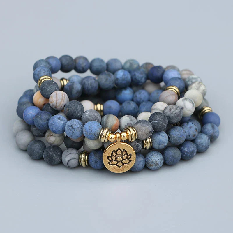 Βραχιόλι Mala με 108 φυσικούς λίθους Πικάσο Jasper και μπλε πέτρα