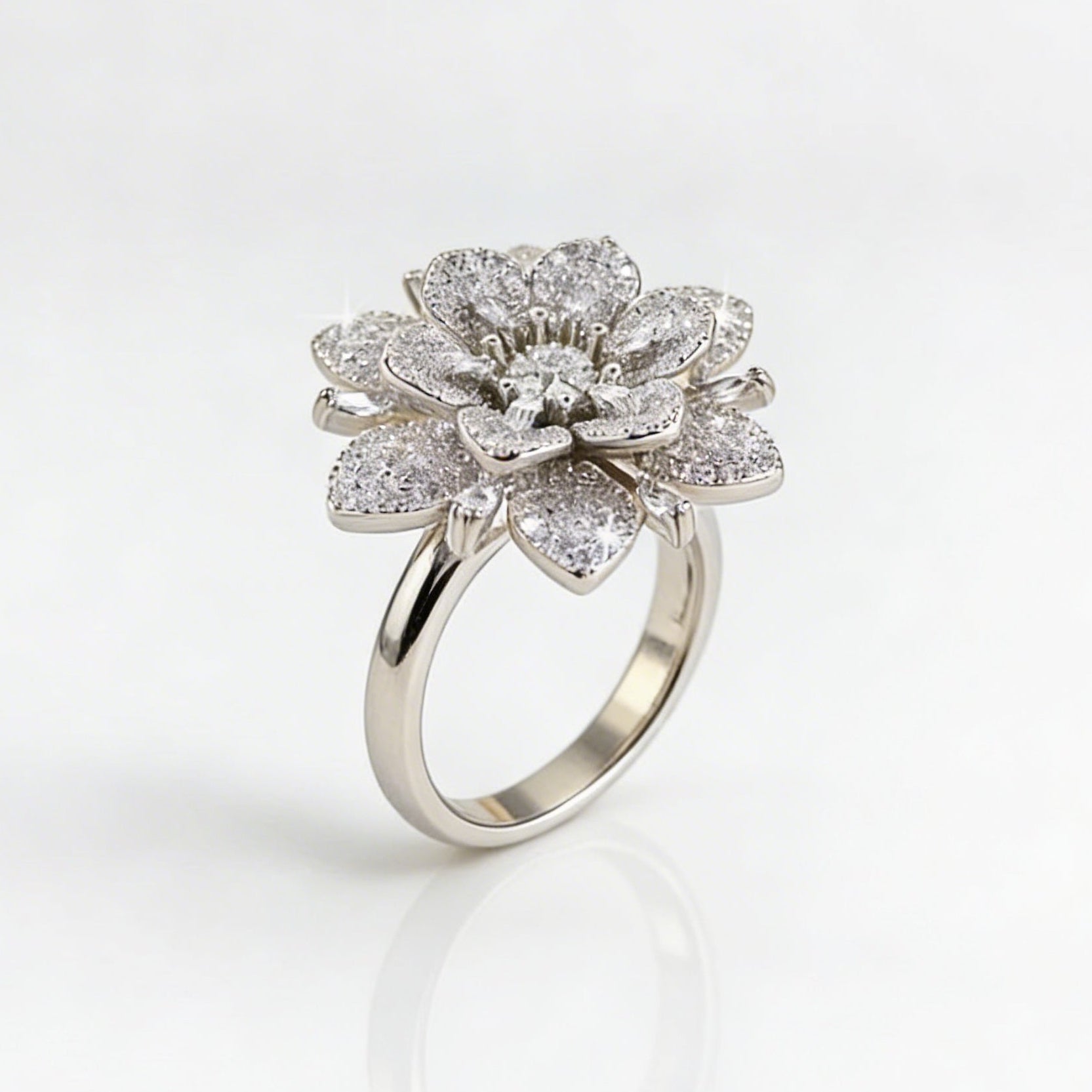 Elegant Vintage Style Silver Plated Floral Diamond Ring