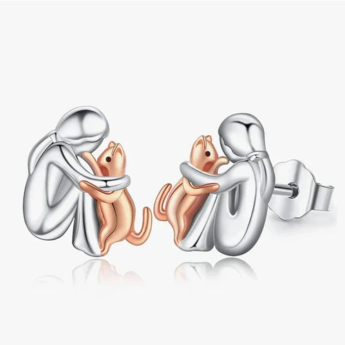 "For Eternity in Your Heart" Cat Hug Rose Gold Earrings