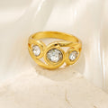 Vintage Boho Inlaid Zirconia Spiral Gold Ring