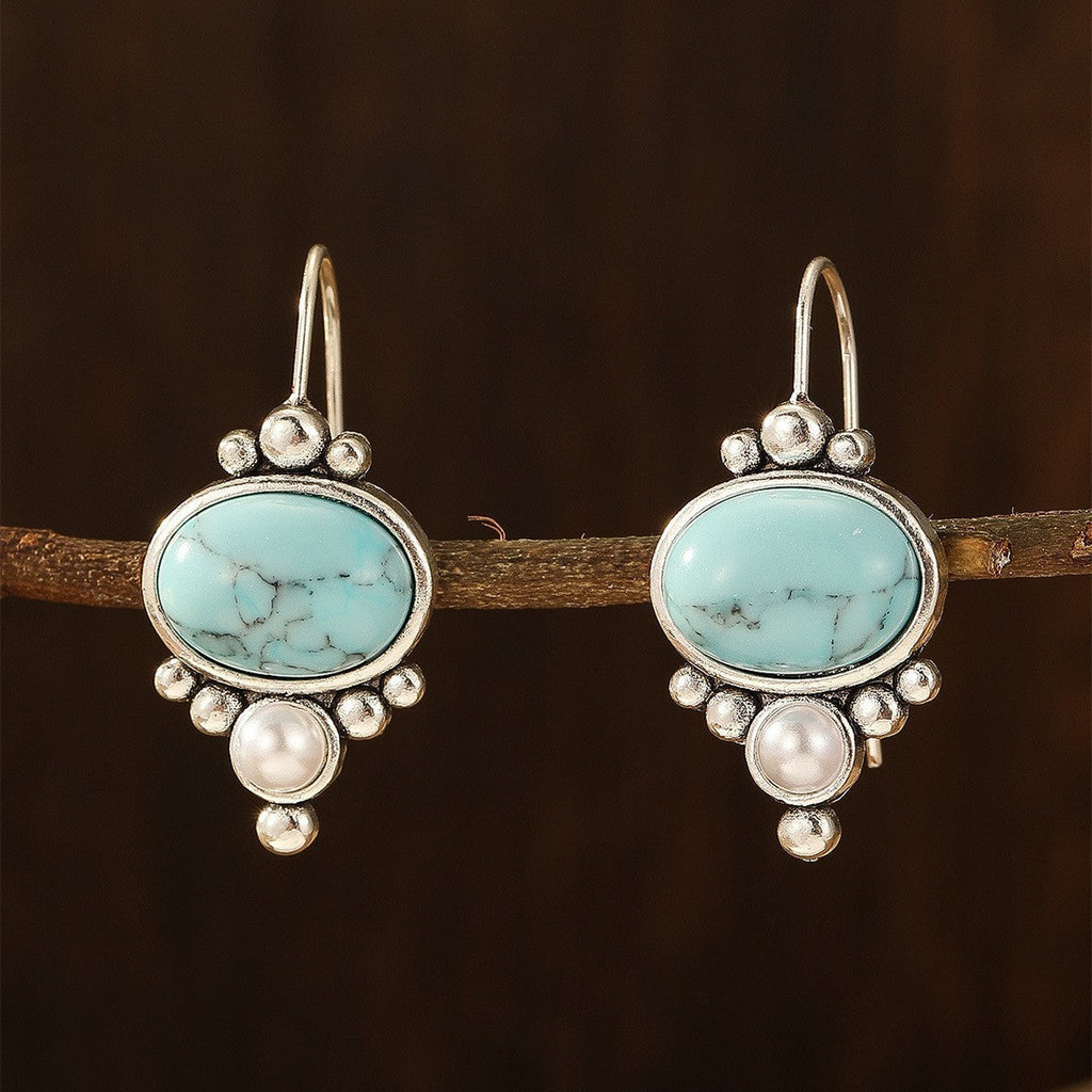 Vintage Silver Plated Turquoise & Pearl Drop Earrings