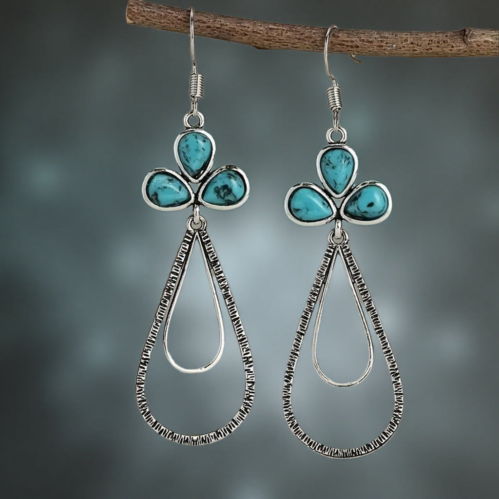 Elegant Vintage Turquoise Clover Teardrop Earrings