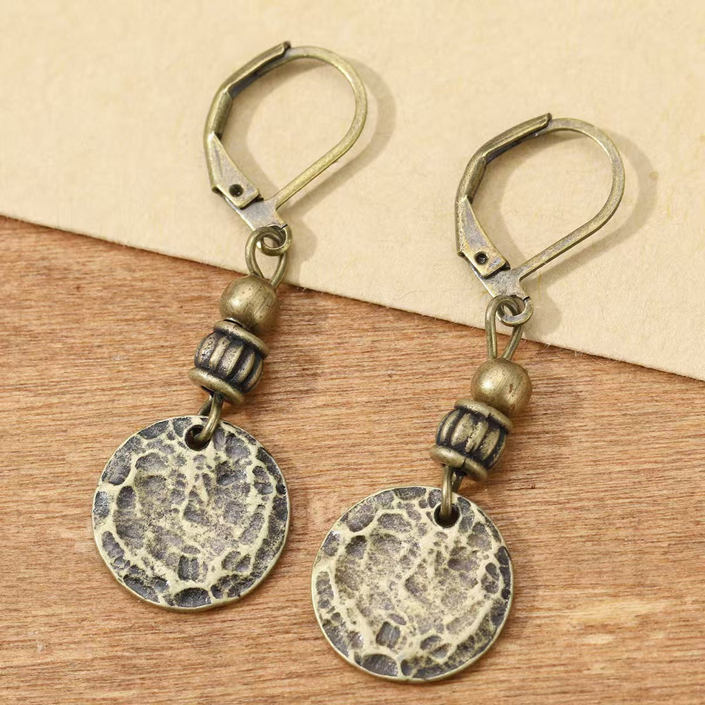 Vintage Bronze Leverback Coin Drop Earrings