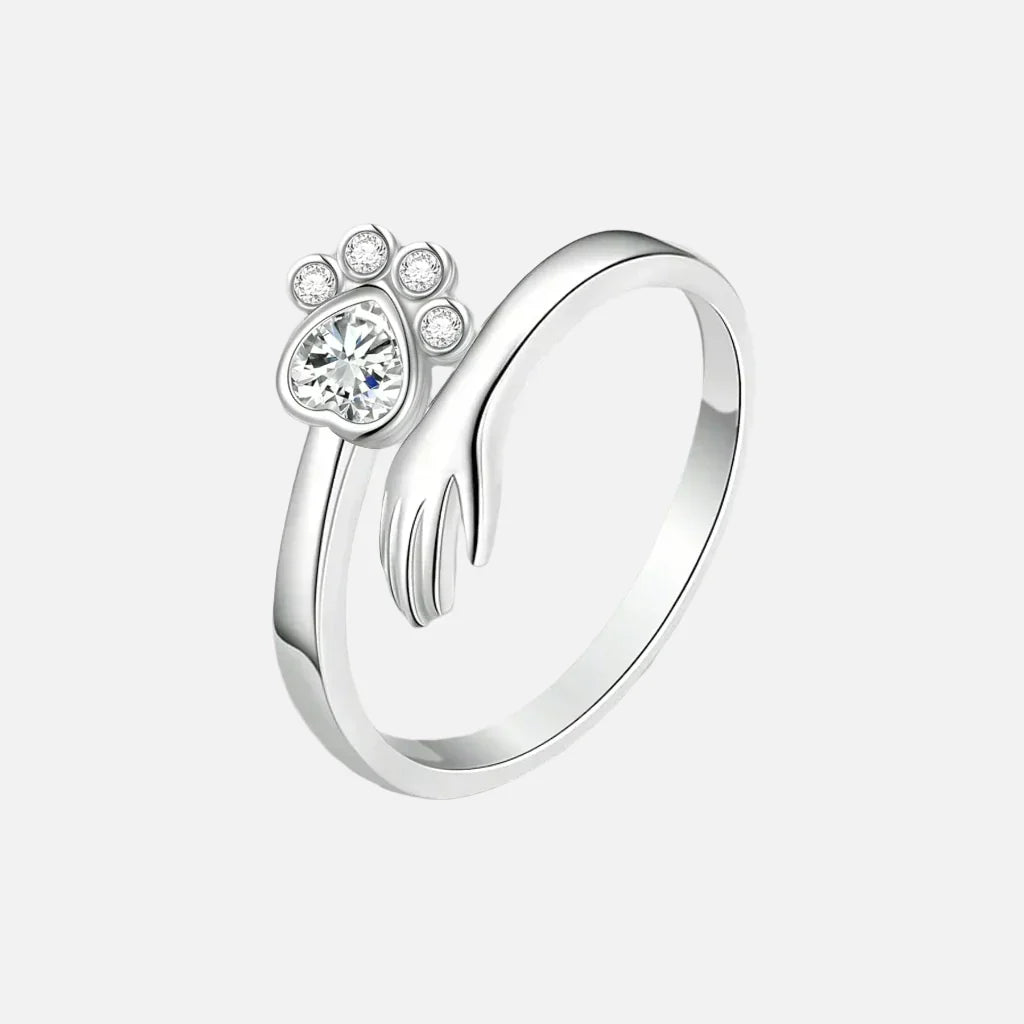 Ρυθμιζόμενο δαχτυλίδι από ασήμι 925 Sterling – Σχέδιο με χέρι και πατουσίτσα
