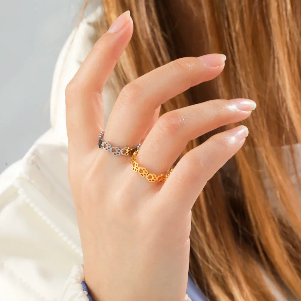Nevae - Adjustable paw printing ring made of silver and gold