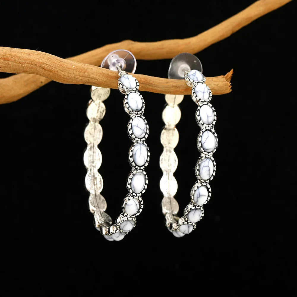 Vintage Oval Silver Hoop Earrings