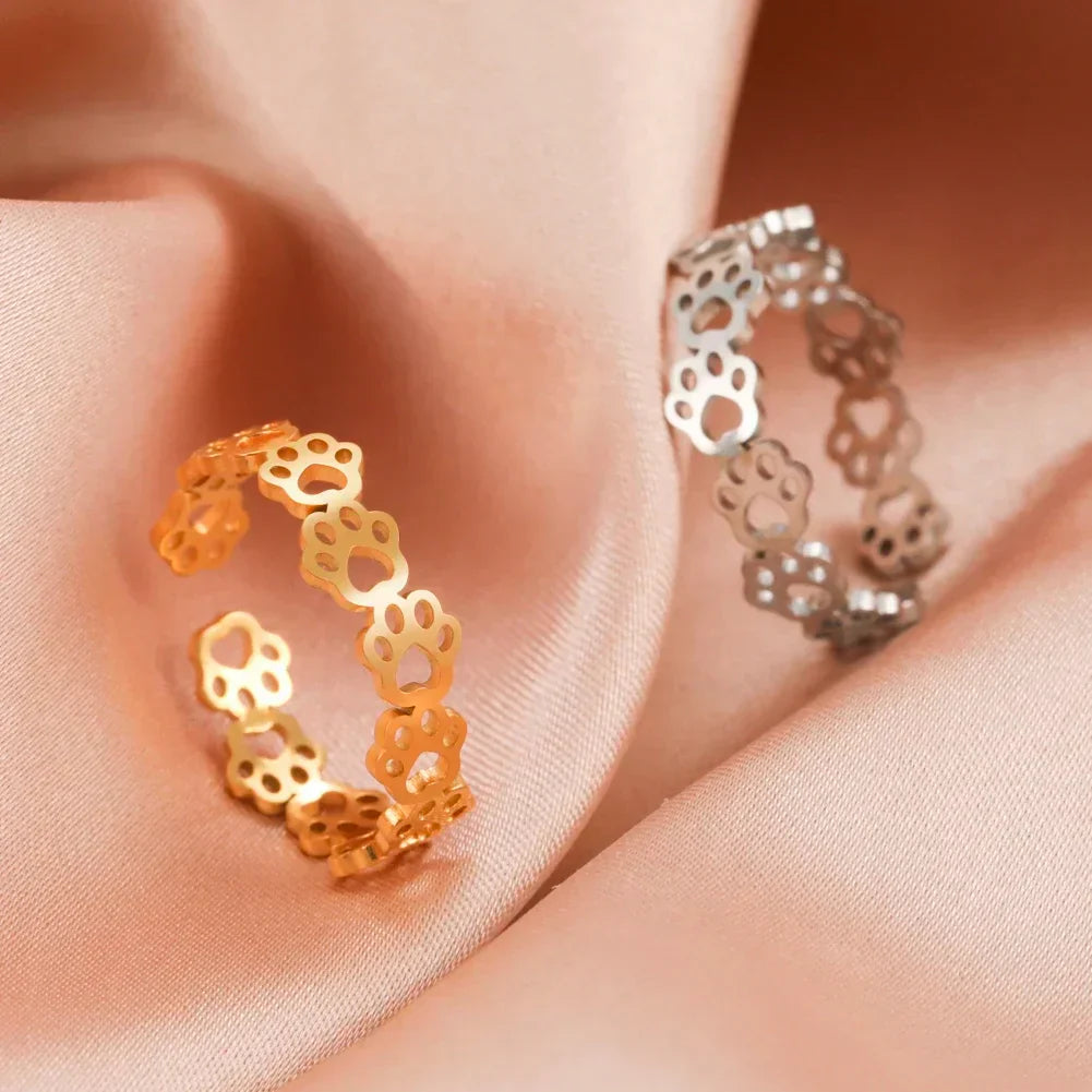 Anello con Impronta di Zampa Regolabile – Realizzato in Acciaio Inossidabile