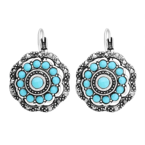 Turquoise & Pearl Vintage Silver Plated Drop Earrings
