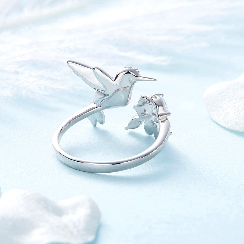 Verstellbarer Kolibri-Glitzerring mit Strass-Diamant