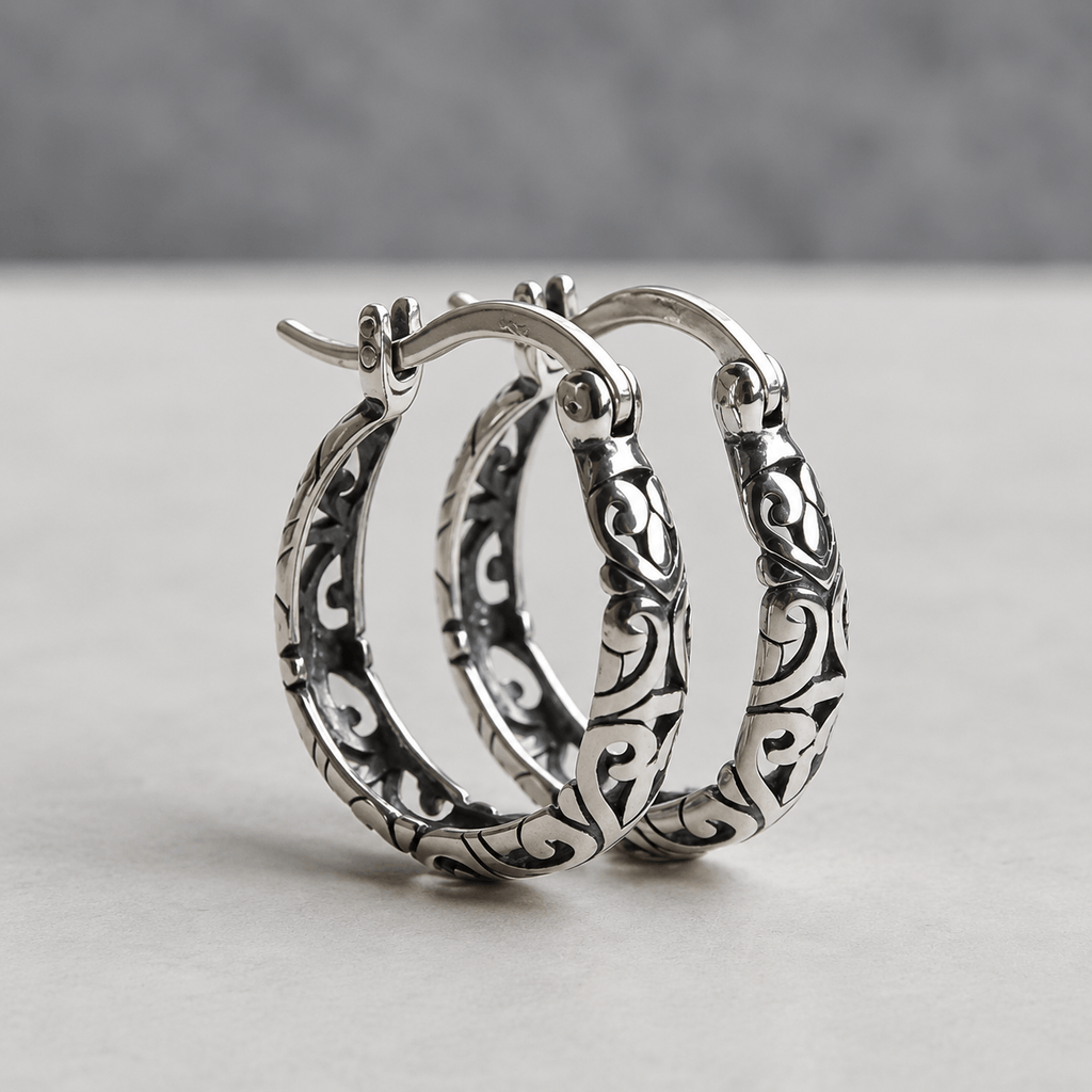 Vintage Irish Celtic Rune Hoop Earrings