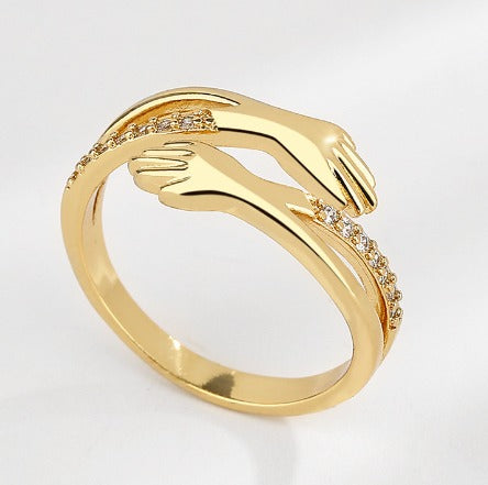 Verstellbarer Hug-Ring mit Zirkonia in Gold und Silber