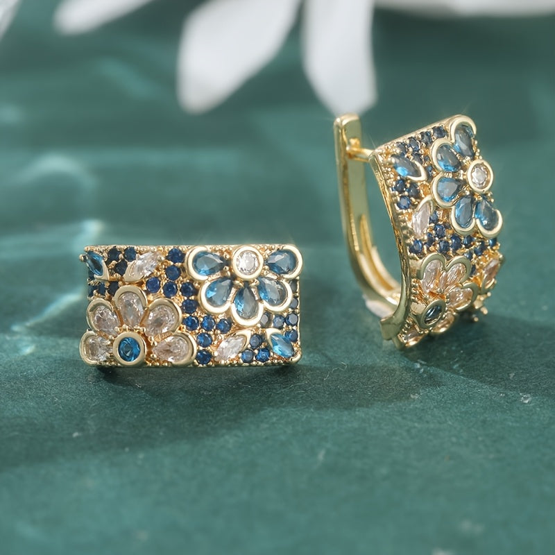 Vintage Multicolored Zirconia Flowers Hoop Earring