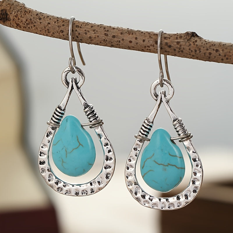 Vintage Retro Water Drop Style Turquoise Pendant Earrings